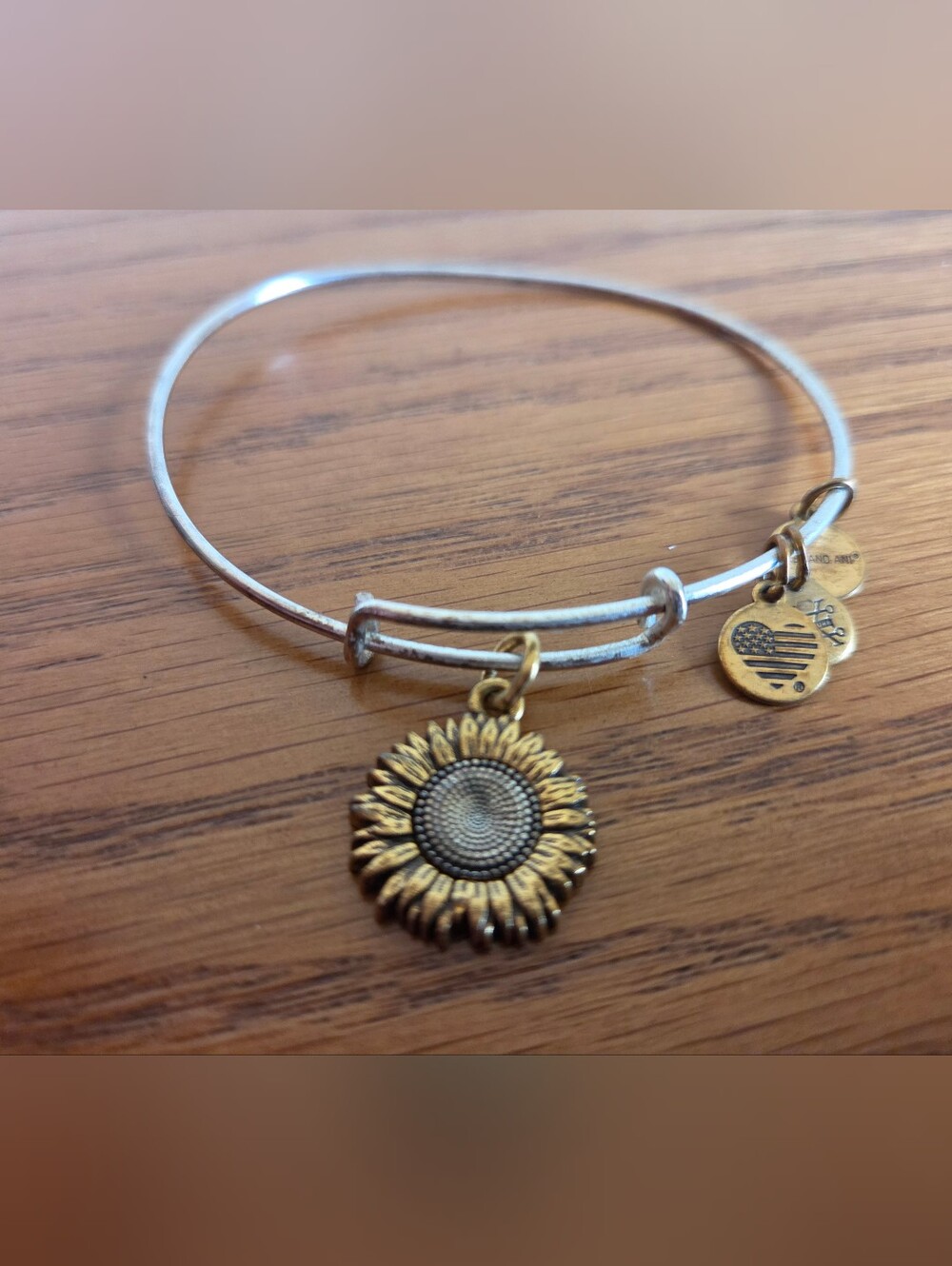 ALEX AND ANI Two-tone Sunflower Charm Adjustable Bangle Bracelet 2019